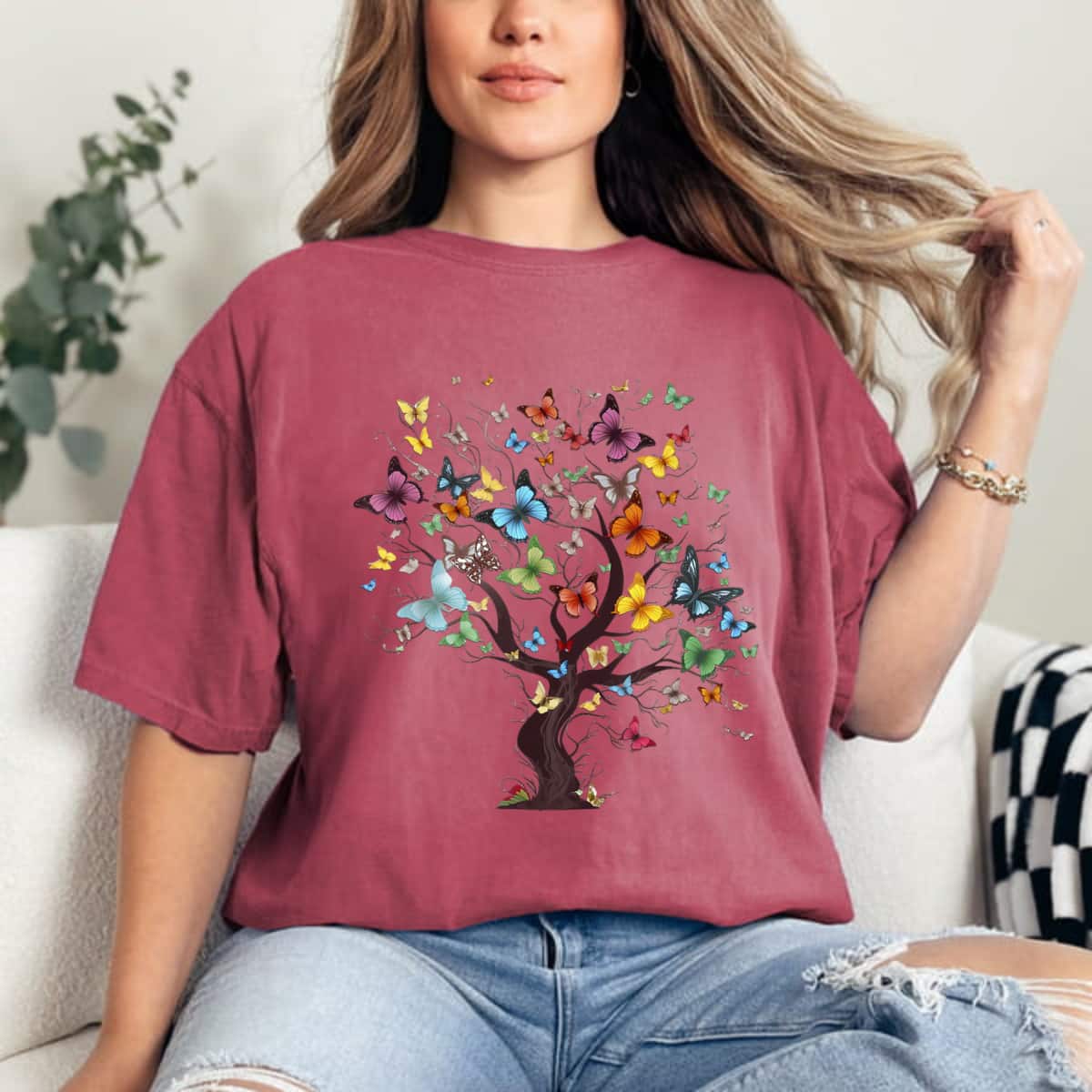 Beautiful Colorful Butterflies Tree T-Shirt Beautiful Colorful Butterflies Tree T-Shirt