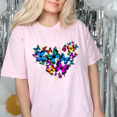 Butterfly Flower Heart Colorful T-Shirt
