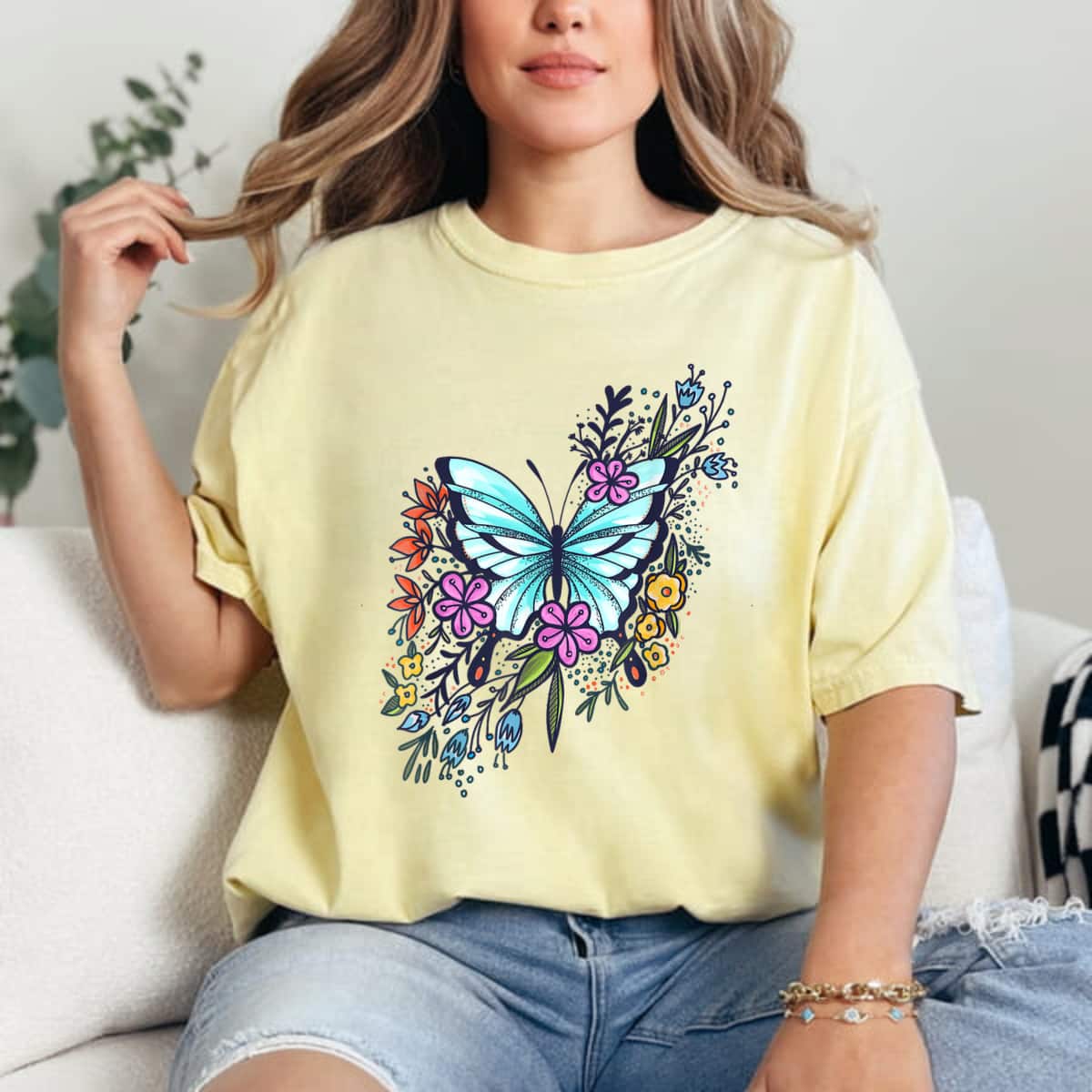 Butterfly With Flowers T-Shirt Butterfly With Flowers T-Shirt