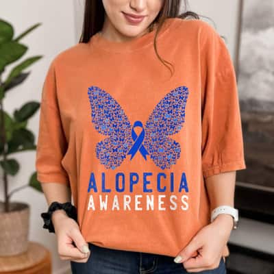 Alopecia Awareness Ribbon Support Warrior Butterfly T-Shirt