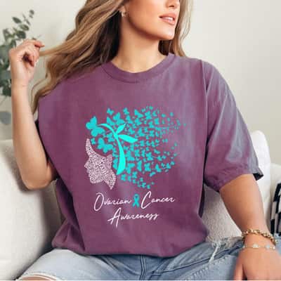 Butterflies Ovarian Cancer Awareness Teal T-Shirt