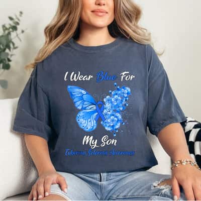 I Wear Blue For My Son Tuberous Sclerosis Warrior Butterfly T-Shirt
