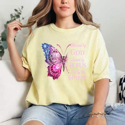 Blessed By God Loved By Jesus Butterfly T-Shirt