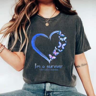 Butterfly Heart I'm A Survivor Colon Cancer Awareness T-Shirt