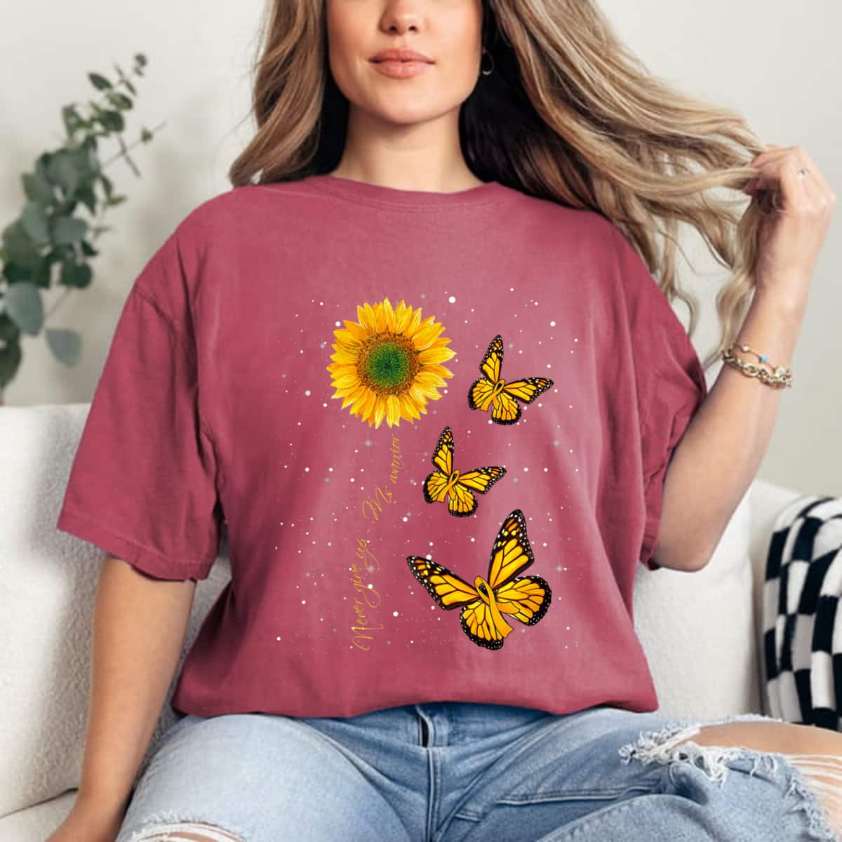 Sunflower Butterflies Never Give Up Multiple Sclerosis Warrior T-Shirt Sunflower Butterflies Never Give Up Multiple Sclerosis Warrior T-Shirt