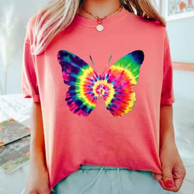 Rainbow Butterfly Tye Die Look Cool T-Shirt