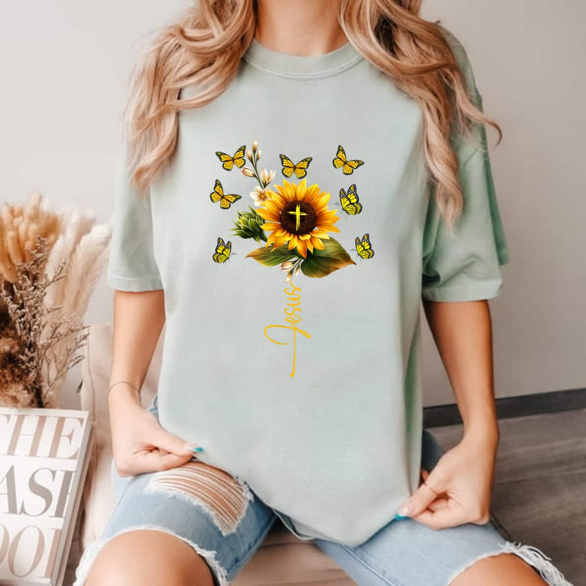 Sunflower Jesus Cross Butterflies Art T-Shirt Sunflower Jesus Cross Butterflies Art T-Shirt