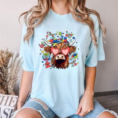 Cow Butterfly Autism Awareness Be Kind T-Shirt