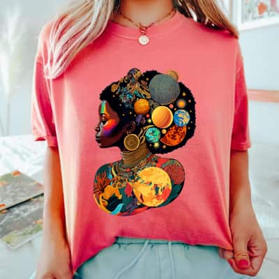 Portrait Galactic Beauty Pride Melanin Queen Empowered T-Shirt