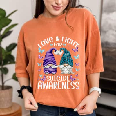 Gnome With Cute Butterfly Pattern Suicide Awareness T-Shirt