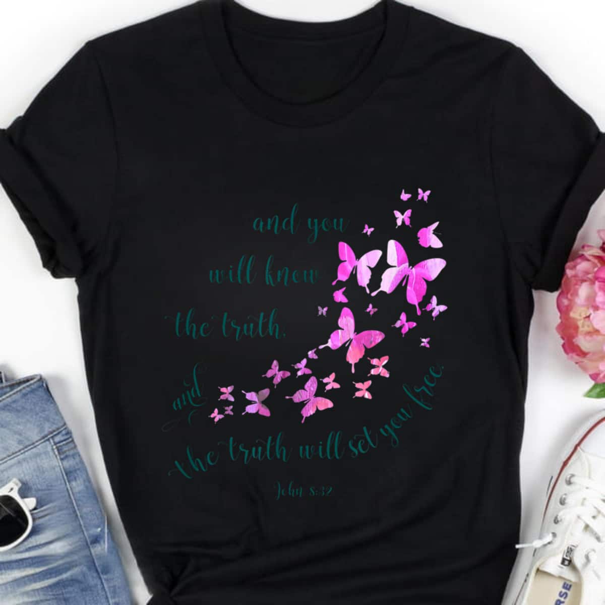 Christian Bible Verse Butterfly And You Will Know The Truth T-Shirt Christian Bible Verse Butterfly And You Will Know The Truth T-Shirt