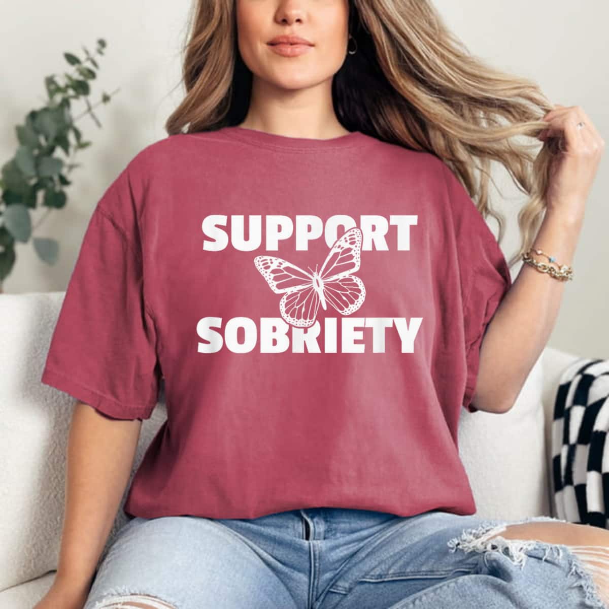 Support Sobriety Butterfly T-Shirt Support Sobriety Butterfly T-Shirt