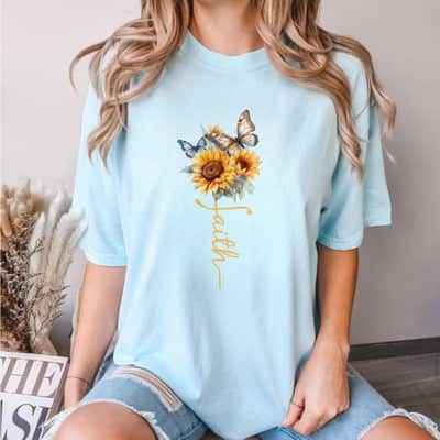 Vintage Faith Cross Sunflower Butterfly T-Shirt