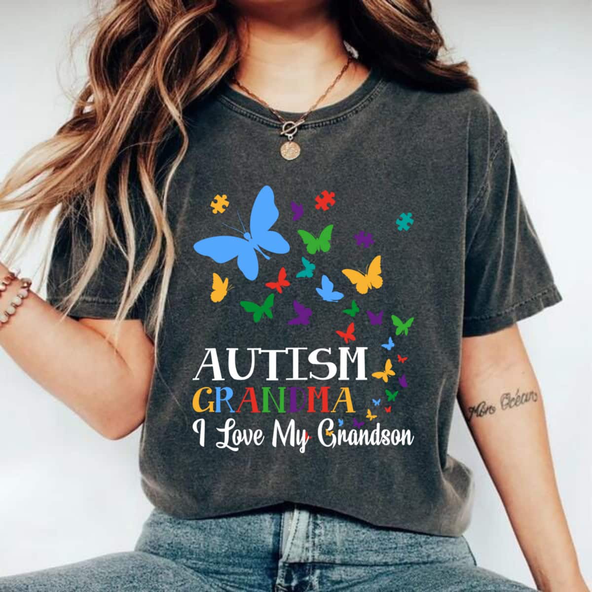 Butterfly Grandma Love Grandson Autism Awareness T-Shirt Butterfly Grandma Love Grandson Autism Awareness T-Shirt