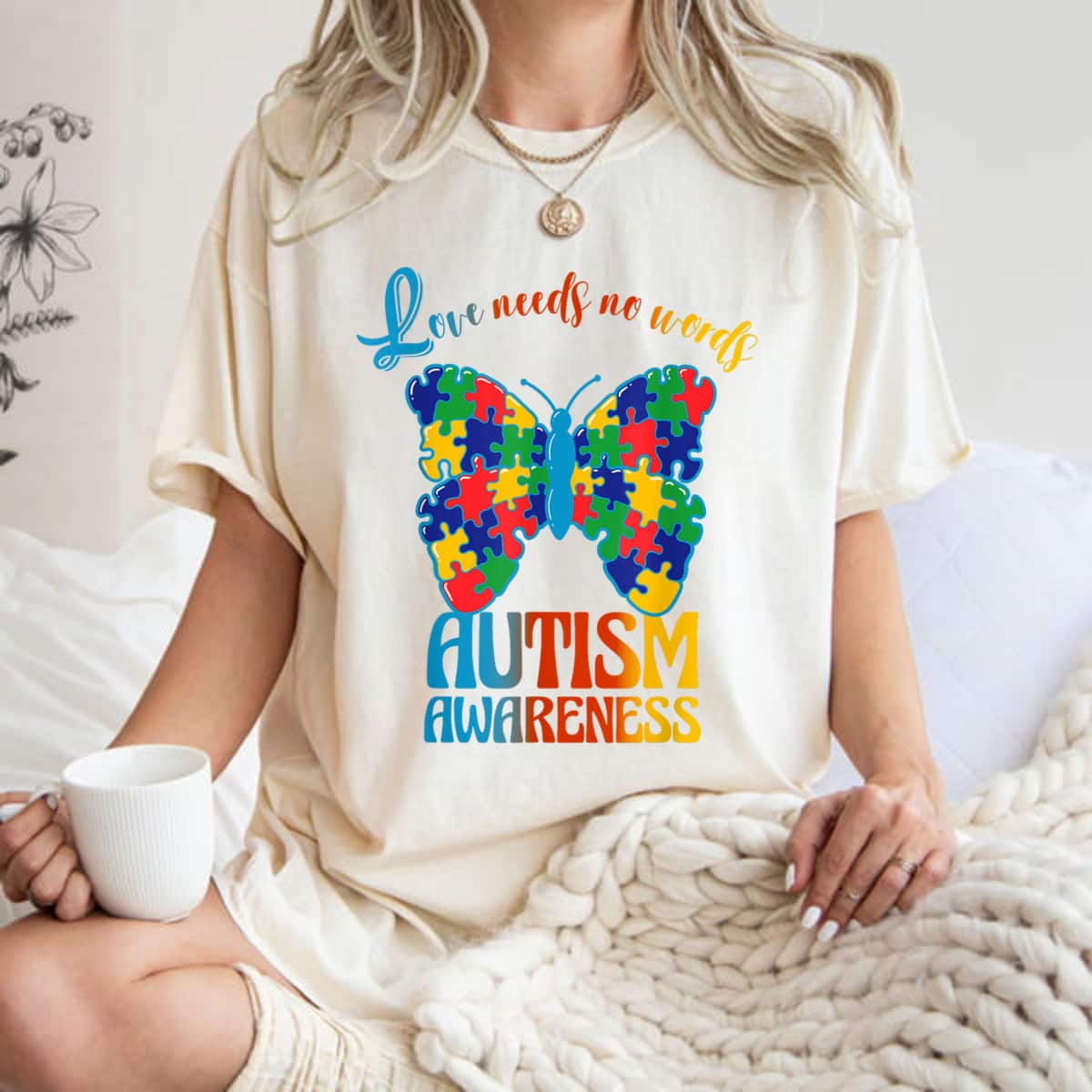 Love Needs No Words Autism Awareness Puzzle Butterfly T-Shirt Love Needs No Words Autism Awareness Puzzle Butterfly T-Shirt