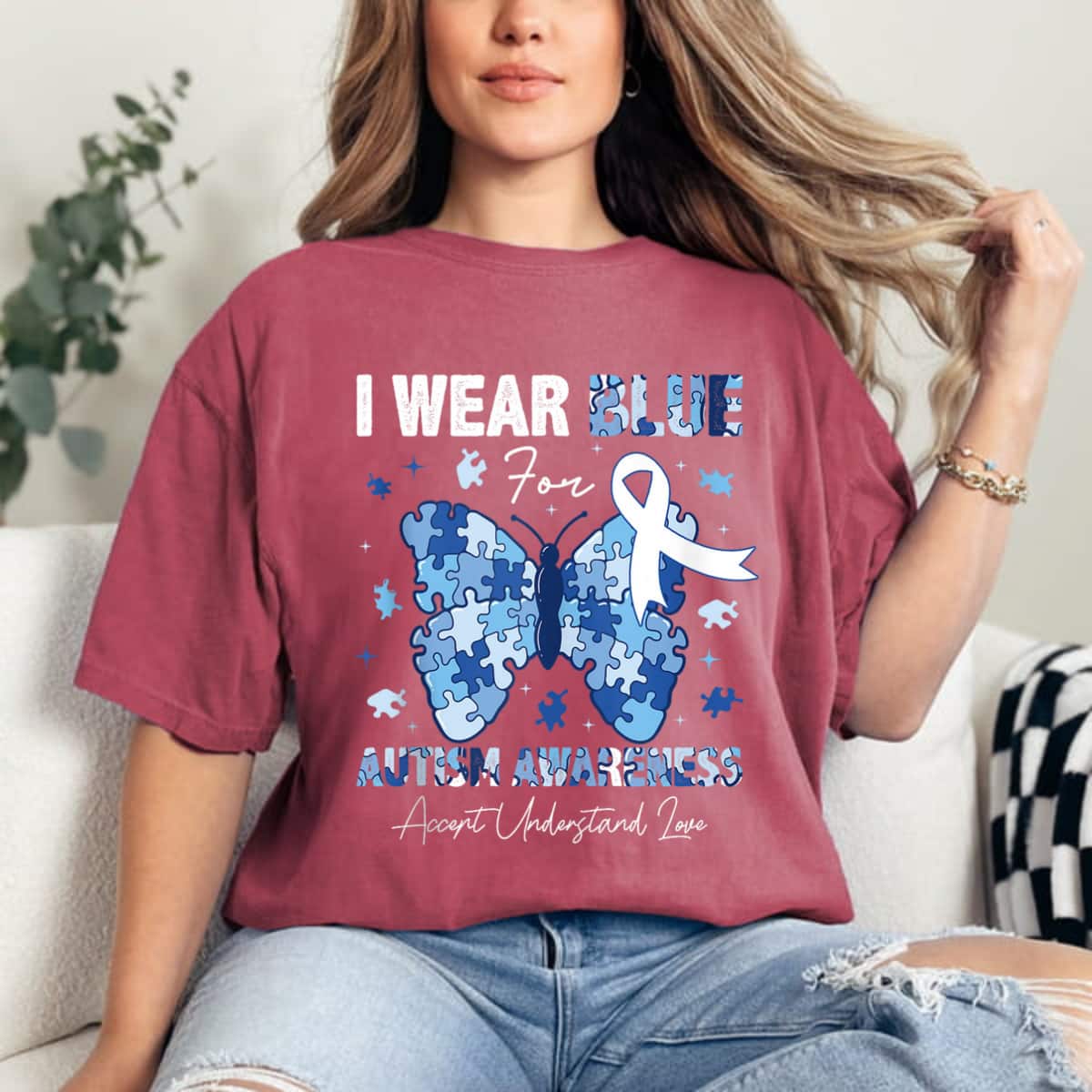 I Wear Blue For Autism Awareness Butterfly Accept Understand Love T-Shirt I Wear Blue For Autism Awareness Butterfly Accept Understand Love T-Shirt