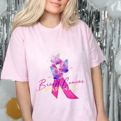 Ribbon Gift Butterfly Breast Cancer Awareness T-Shirt