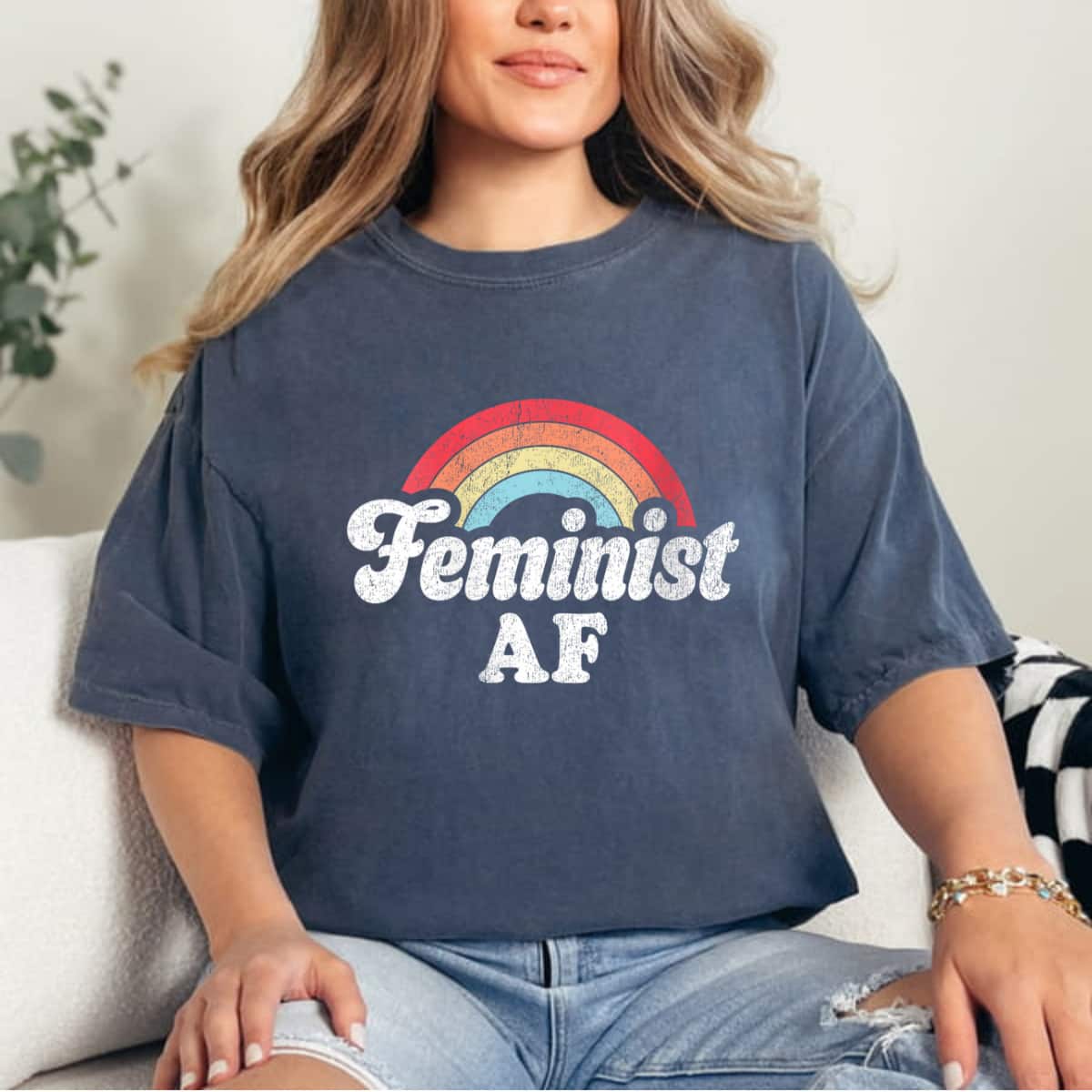 Feminist AF Retro Vintage 60s 70s Style Rainbow T-Shirt Feminist AF Retro Vintage 60s 70s Style Rainbow T-Shirt
