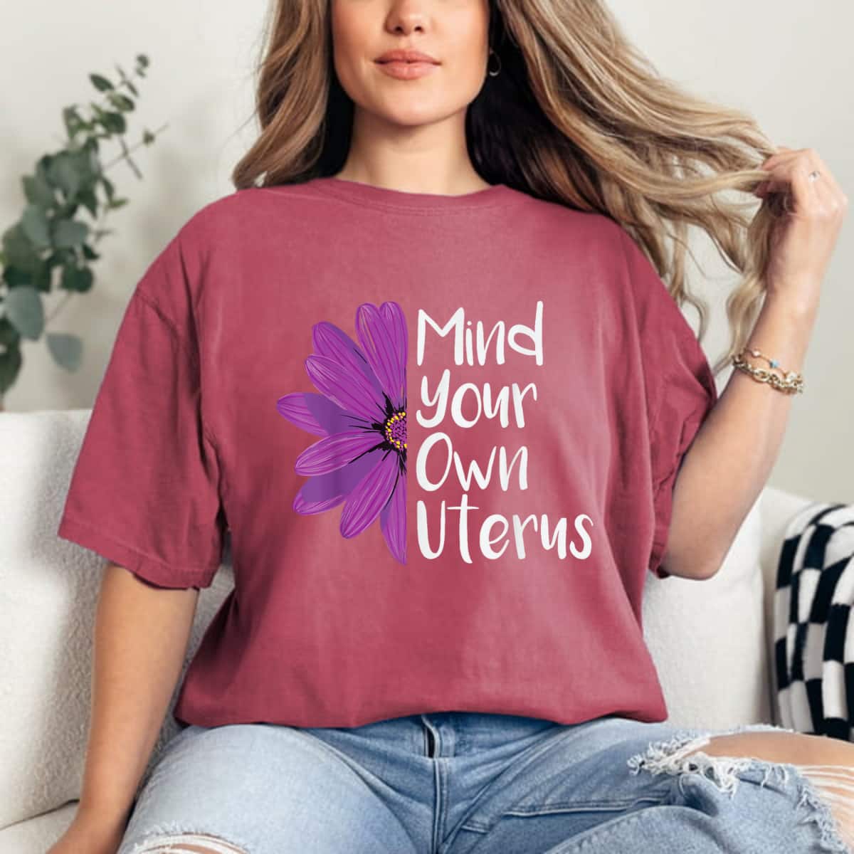 Purple Floral Mind Your Own Uterus T-Shirt Purple Floral Mind Your Own Uterus T-Shirt