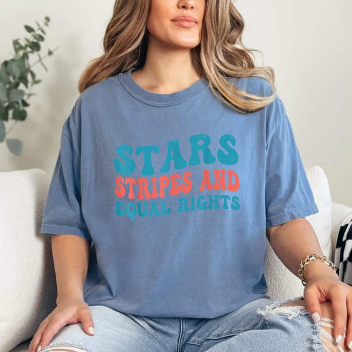 Stars Stripes And Equal Rights Curvy Font T-Shirt Stars Stripes And Equal Rights Curvy Font T-Shirt