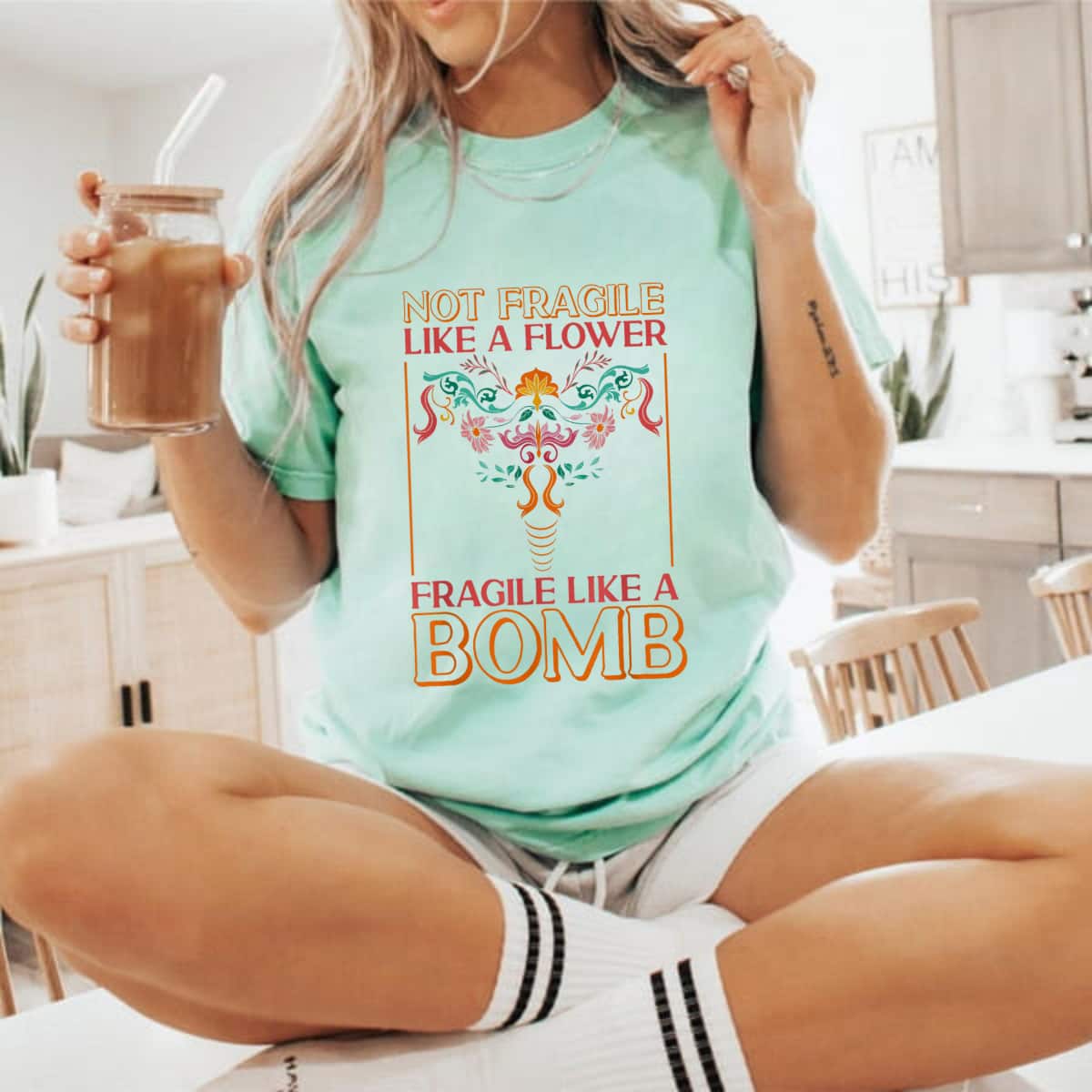 Feminist Not Fragile Like A Flower Fragile Like A Bomb Floral Uterus T-Shirt Feminist Not Fragile Like A Flower Fragile Like A Bomb Floral Uterus T-Shirt