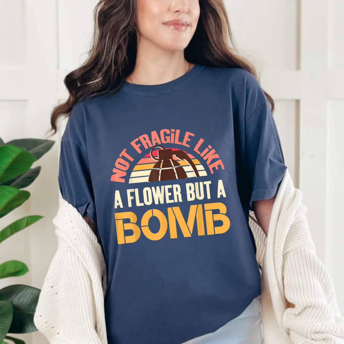 Not Fragile Like A Flower Fragile Like A Bomb Curvy Letters T-Shirt Not Fragile Like A Flower Fragile Like A Bomb Curvy Letters T-Shirt