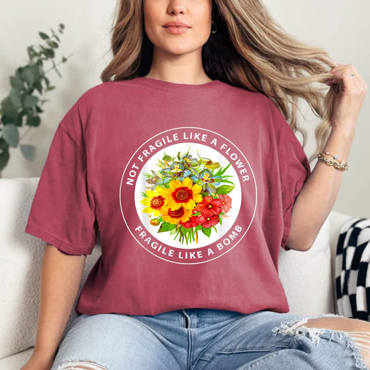 Not Fragile Like A Flower, Fragile Like A Bomb Vintage Floral T-Shirt Not Fragile Like A Flower, Fragile Like A Bomb Vintage Floral T-Shirt