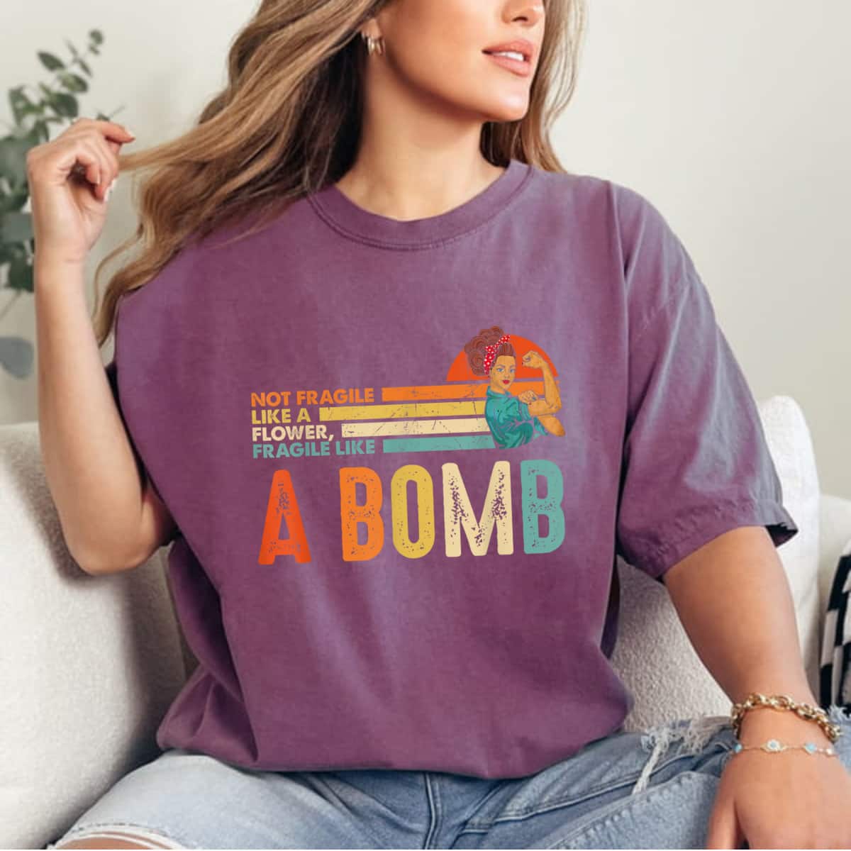 Retro Rainbow Not Fragile Like A Flower, Fragile Like A Bomb Feminist T-Shirt Retro Rainbow Not Fragile Like A Flower, Fragile Like A Bomb Feminist T-Shirt