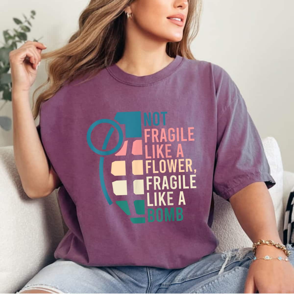 Colorful Retro Not Fragile Like A Flower Fragile Like A Bomb Strong Girls T-Shirt Colorful Retro Not Fragile Like A Flower Fragile Like A Bomb Strong Girls T-Shirt