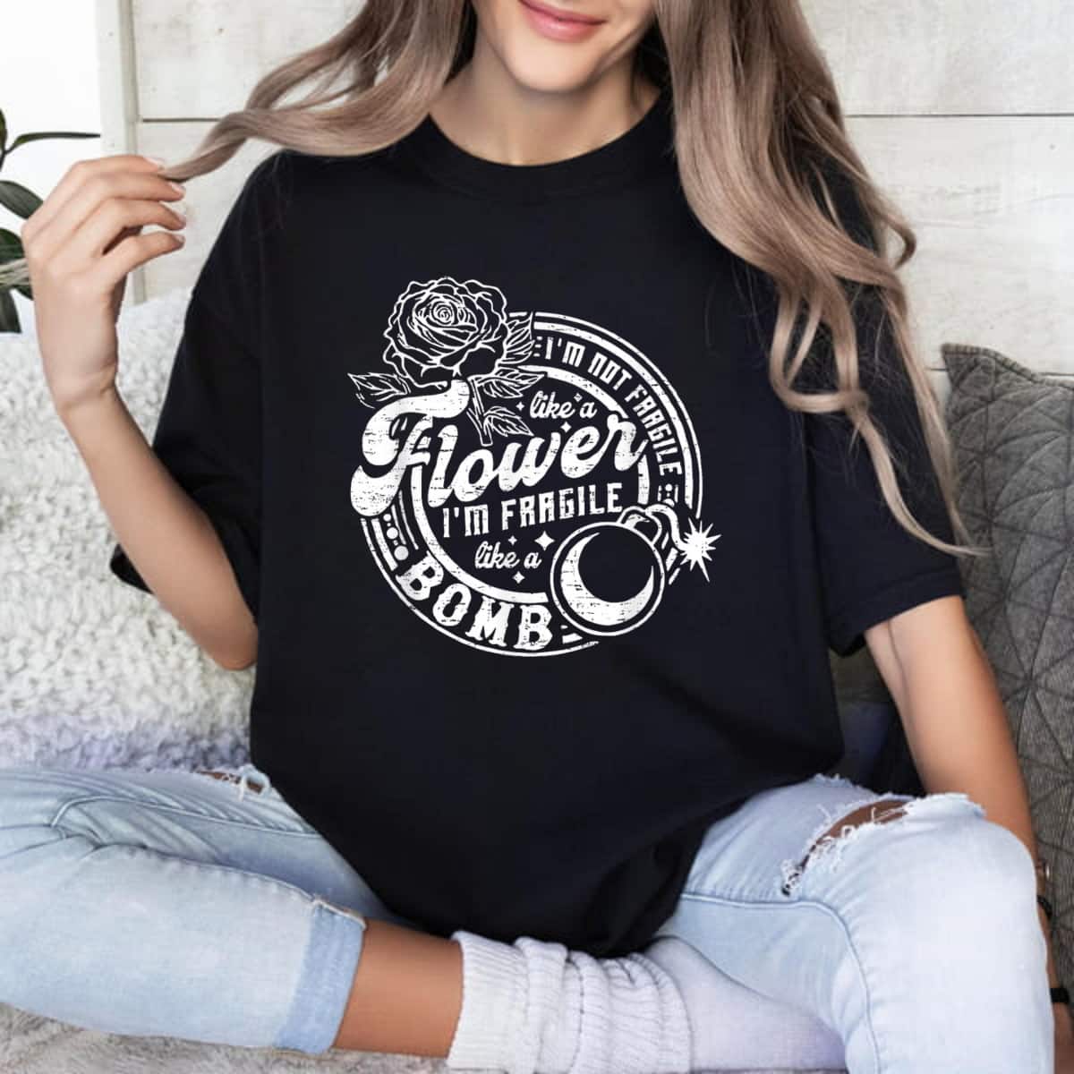 Retro Not Fragile Like A Flower Fragile Like A Bomb Roses T-Shirt Retro Not Fragile Like A Flower Fragile Like A Bomb Roses T-Shirt