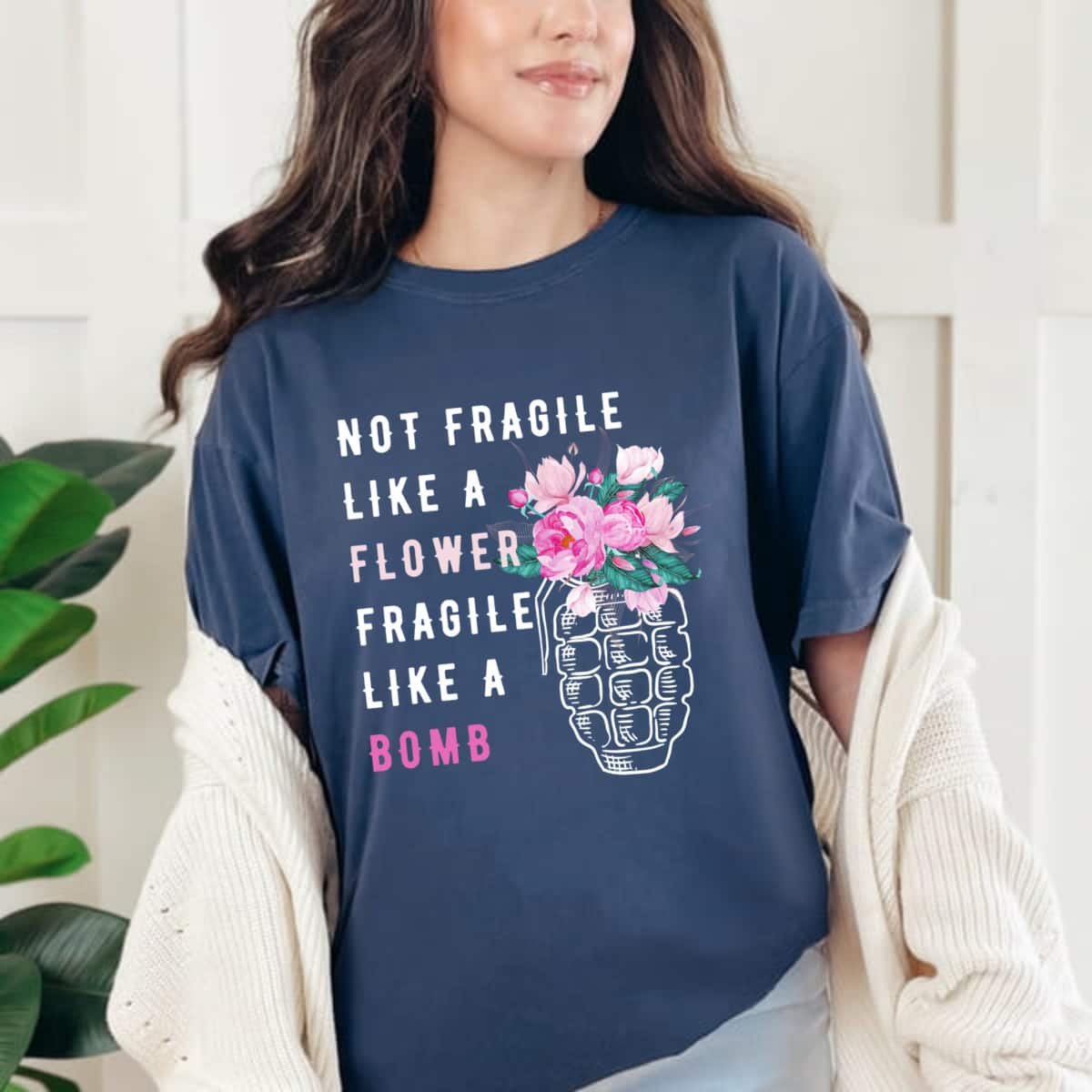 RBG Not Fragile Like A Flower Fragile Like A Bomb Pink Floral T-Shirt RBG Not Fragile Like A Flower Fragile Like A Bomb Pink Floral T-Shirt