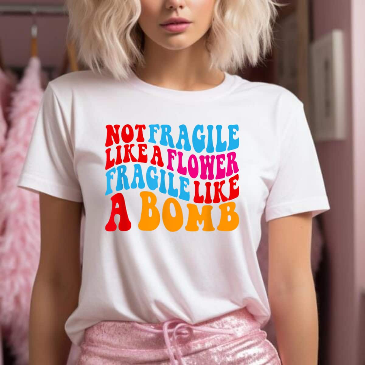 Colorful Not Fragile Like A Flower Fragile Like A Bomb T-Shirt Colorful Not Fragile Like A Flower Fragile Like A Bomb T-Shirt