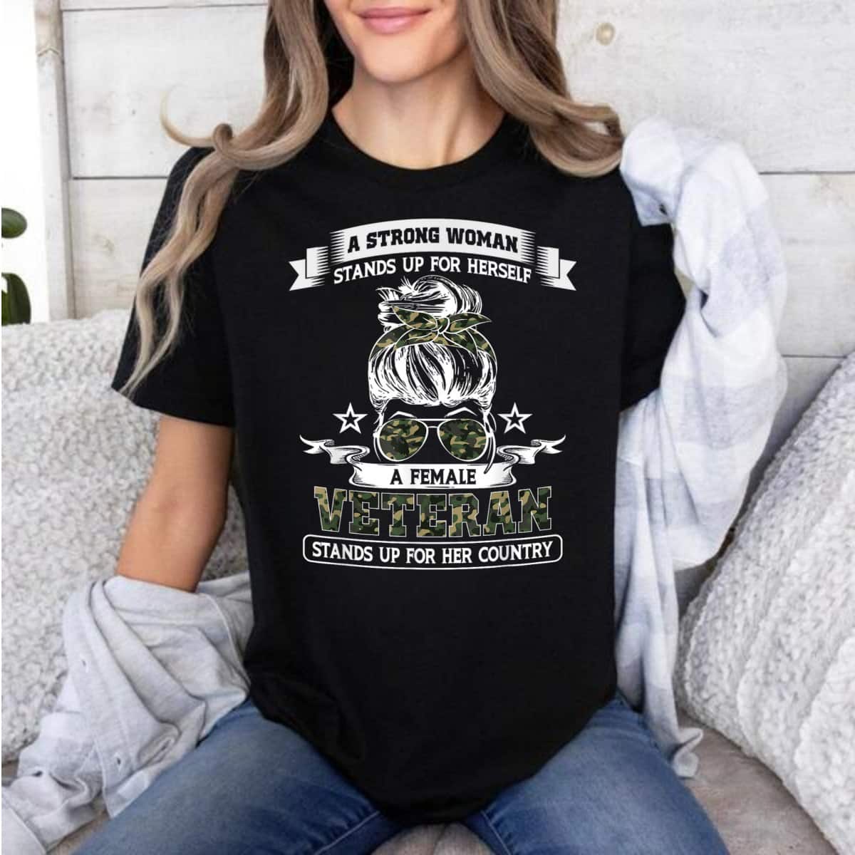 A Strong Woman Stands Up For Herself Messy Bun Female T-Shirt A Strong Woman Stands Up For Herself Messy Bun Female T-Shirt