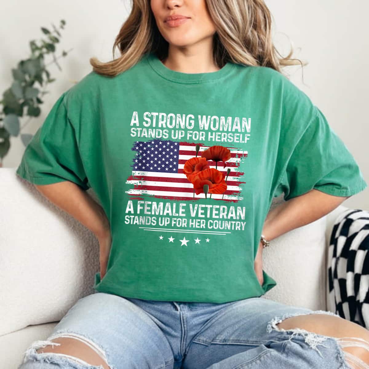 A Strong Woman Stands Up For Herself Red Floral T-Shirt A Strong Woman Stands Up For Herself Red Floral T-Shirt