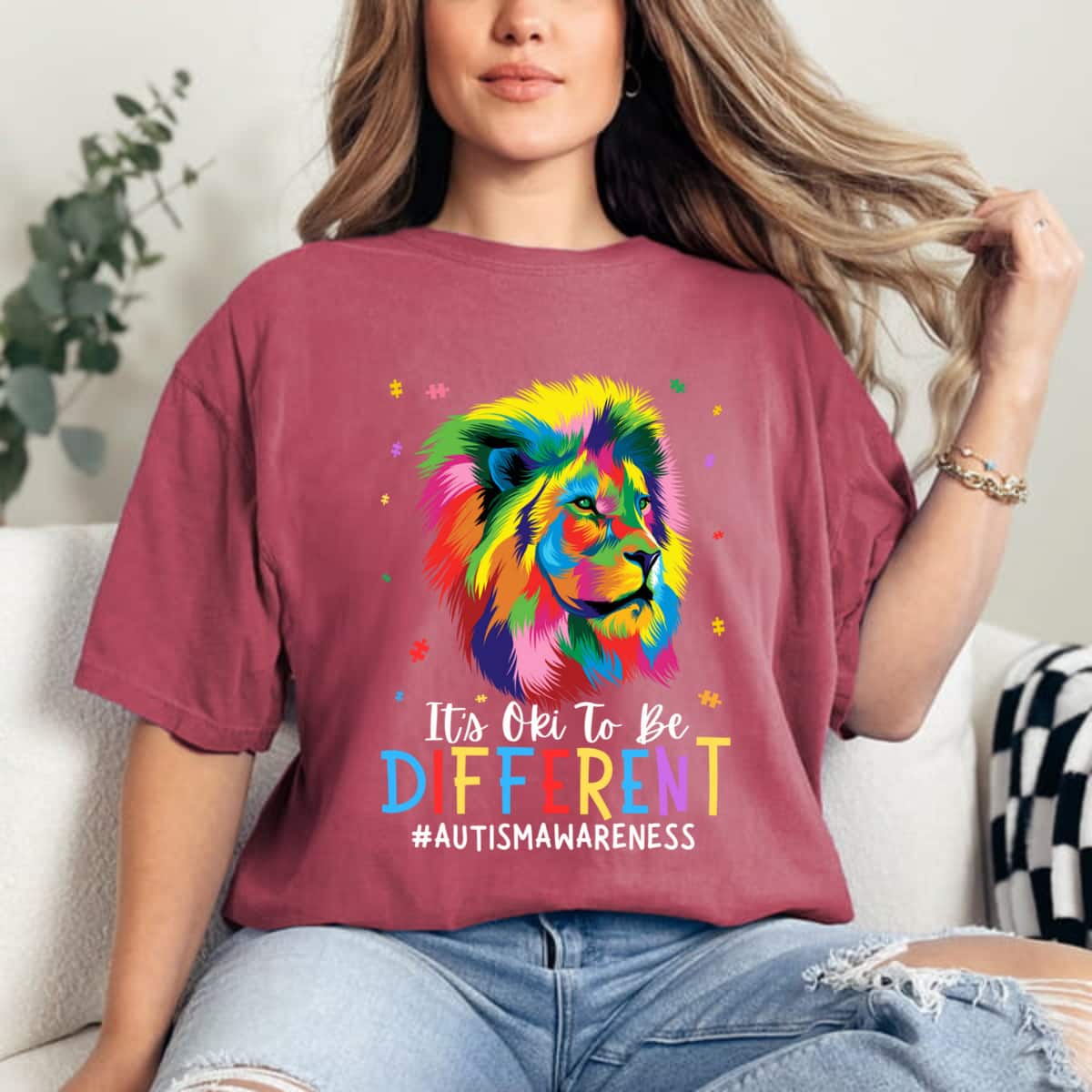 Funny Lion It's Oki To Be Different Autism Awareness T-Shirt Funny Lion It's Oki To Be Different Autism Awareness T-Shirt