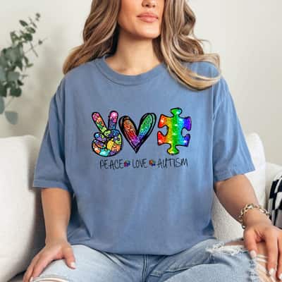 Colorful Peace Love Autism T-Shirt
