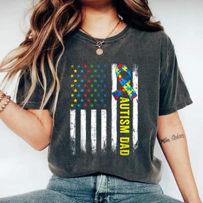 Retro Flag Autism Dad Awareness T-Shirt