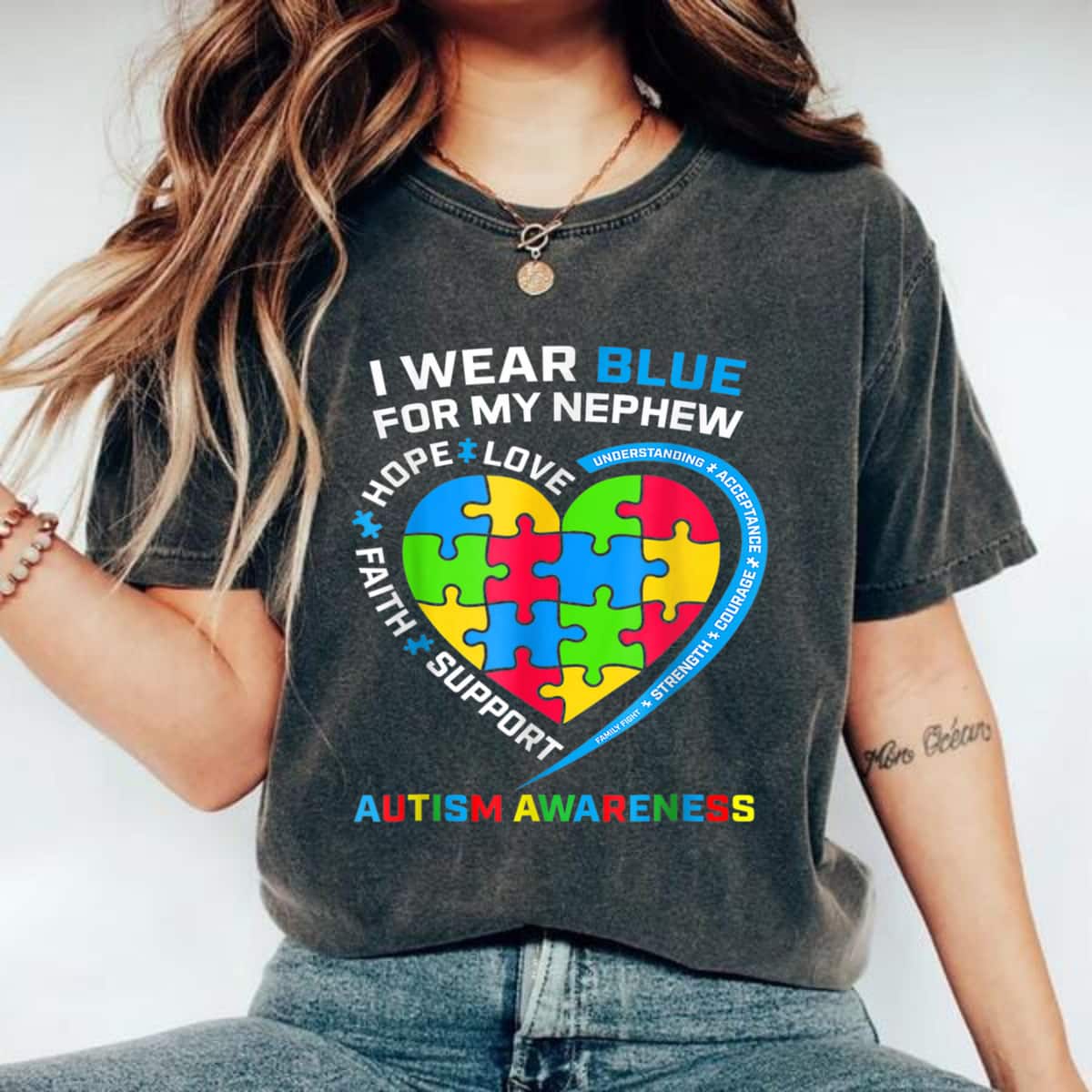Colorful Heart I Wear Blue For My Nephew Autism Awareness T-Shirt Colorful Heart I Wear Blue For My Nephew Autism Awareness T-Shirt