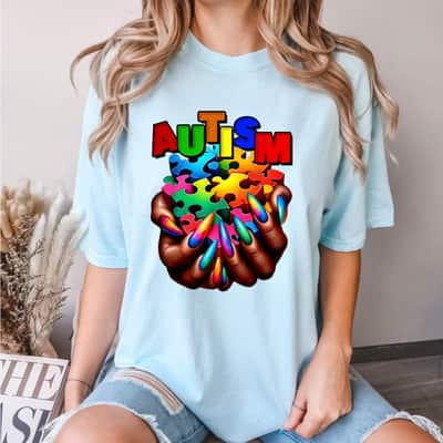 Autism Awareness Hand Black Woman T-Shirt