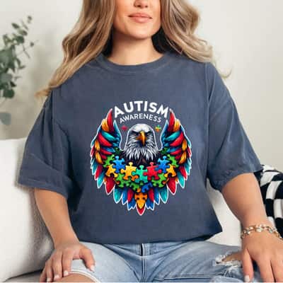Puzzle Pieces Eagle Autism Awareness T-Shirt