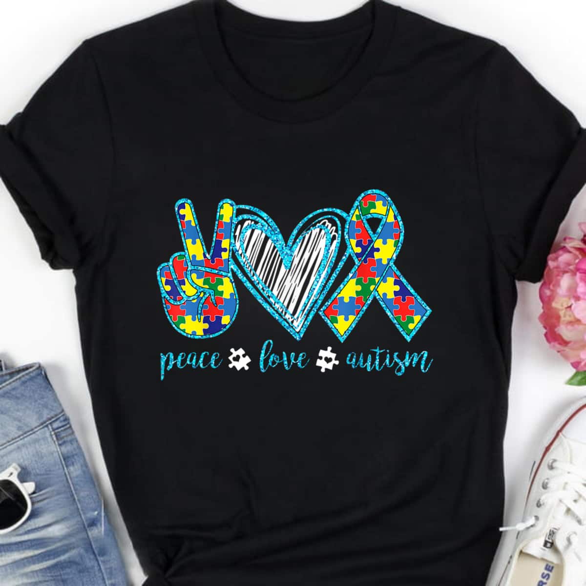 Piece Peace Love Autism Awareness T-Shirt Piece Peace Love Autism Awareness T-Shirt