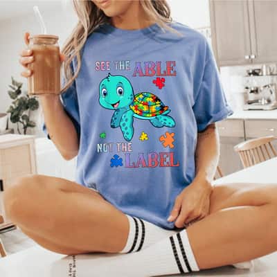 See The Able Not The Label Kids Sea Turtle Autism Awareness T-Shirt
