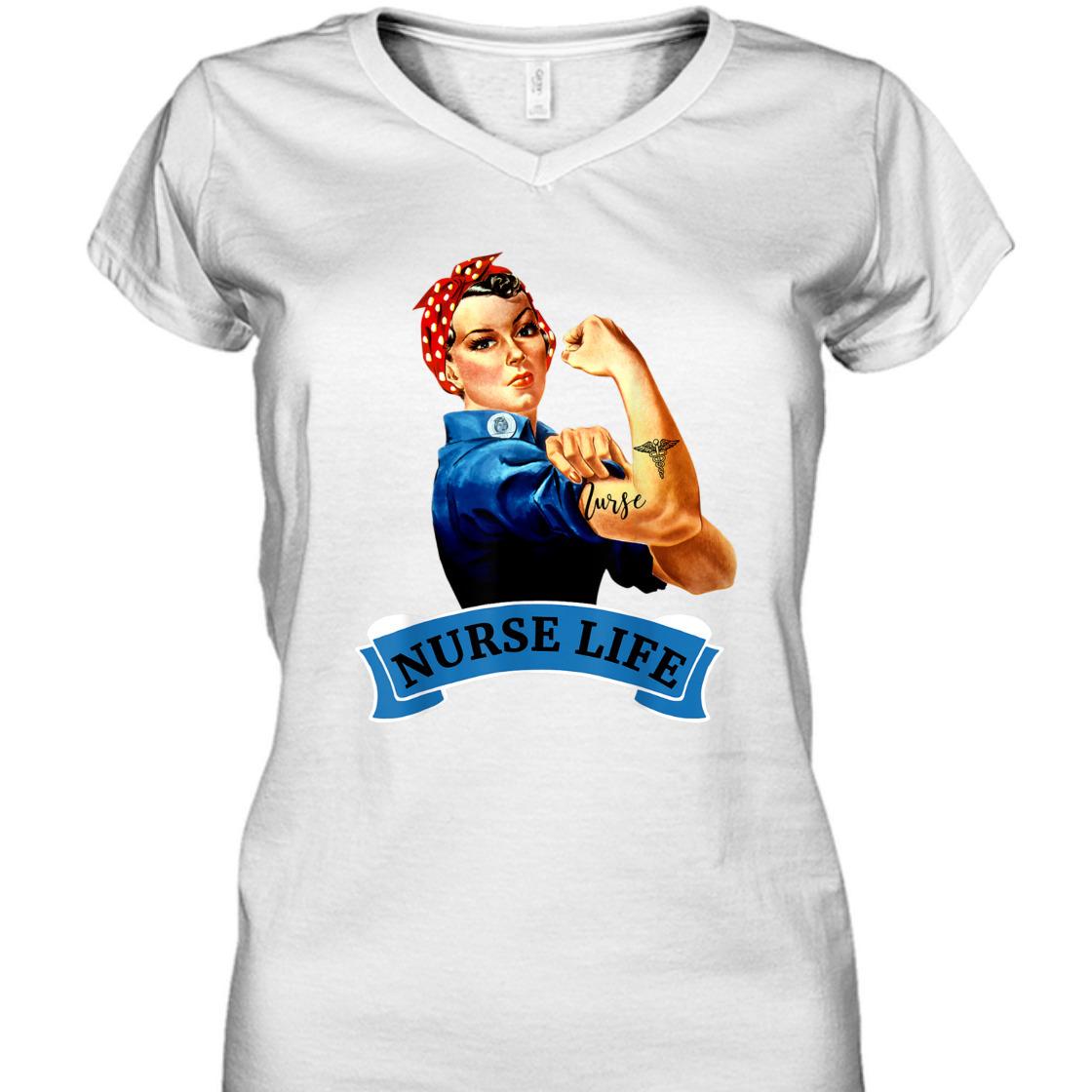 Strong Women Rosie The Riveter Vintage Retro Nurse Life Appreciation Feminist T-Shirt
