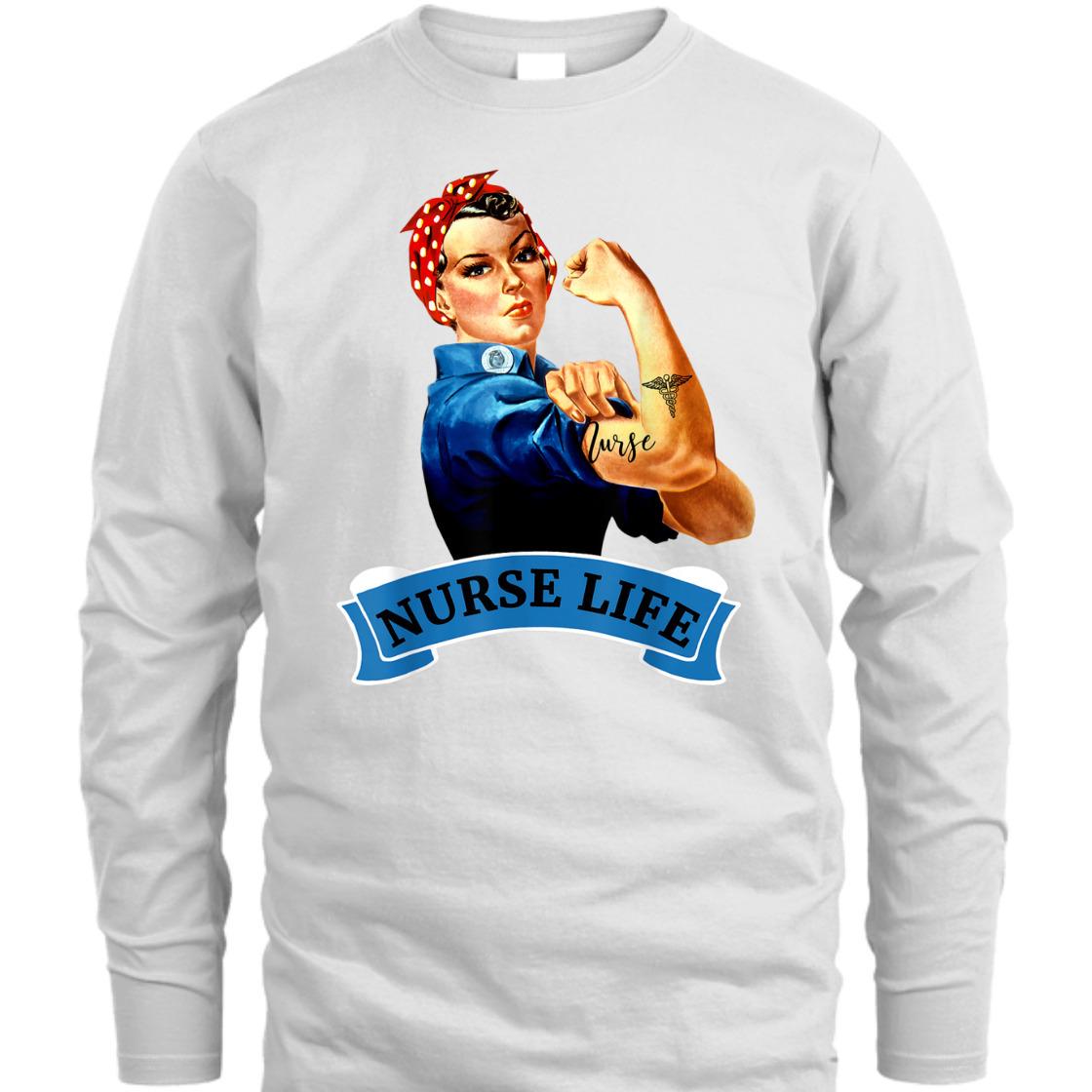 Strong Women Rosie The Riveter Vintage Retro Nurse Life Appreciation Feminist T-Shirt