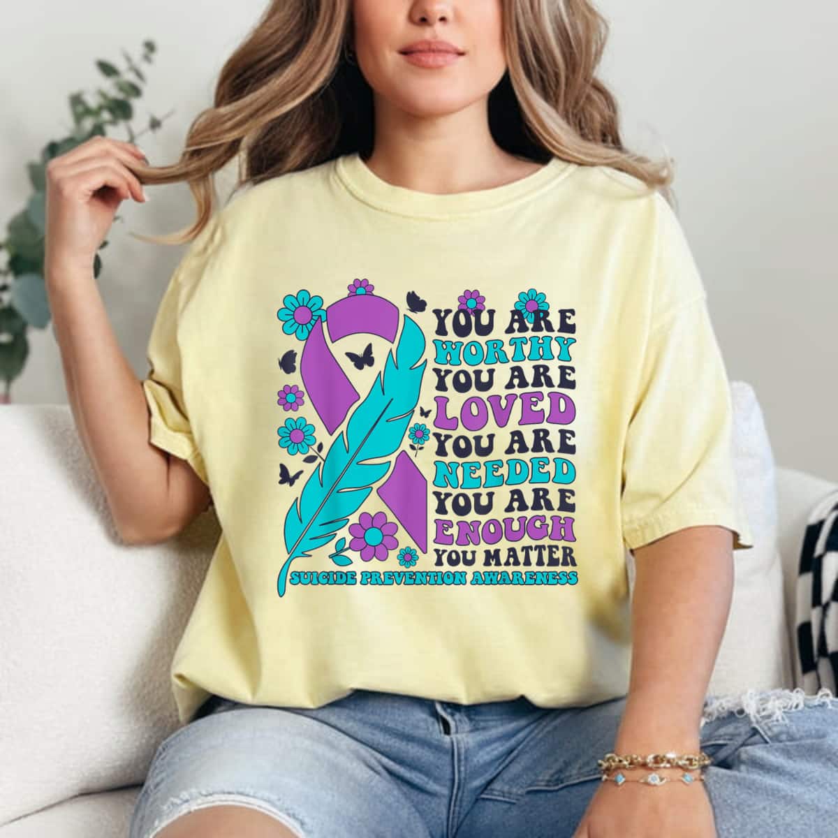 Ribbon You Are Worthy Loved Needed Enough Suicide Prevention T-Shirt Ribbon You Are Worthy Loved Needed Enough Suicide Prevention T-Shirt