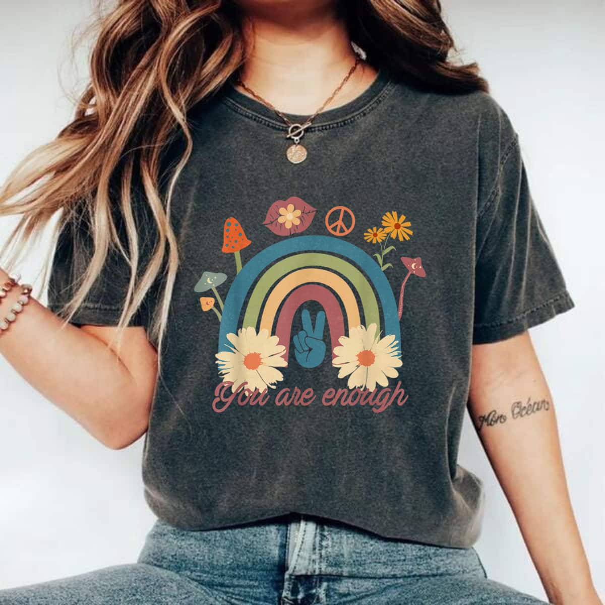You Are Enough Boho Rainbow Flowers T-Shirt You Are Enough Boho Rainbow Flowers T-Shirt