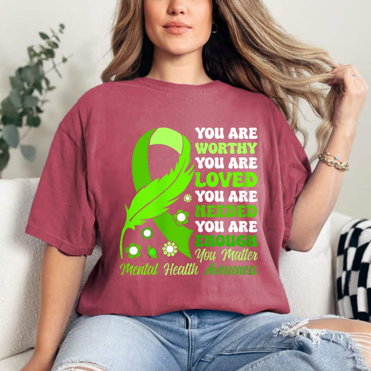 Mental Health Awareness Ribbon You Are Worthy You Are Needed You Matter T-Shirt Mental Health Awareness Ribbon You Are Worthy You Are Needed You Matter T-Shirt