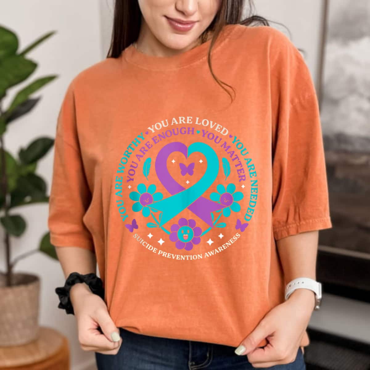 You Are Worthy Loved Needed Enough Matter Ribbon Flowers T-Shirt You Are Worthy Loved Needed Enough Matter Ribbon Flowers T-Shirt