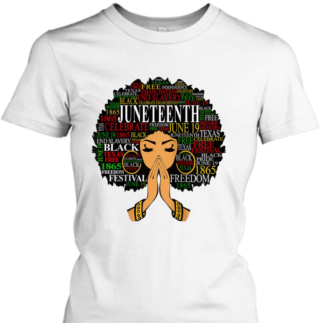 Strong Women Womens Juneteenth Melanin Black Women Natural Hair Afro Word Art T-Shirt