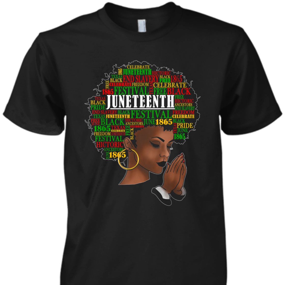 Strong Women Juneteenth Melanin Black Women Natural Hair Afro Word Art T-Shirt